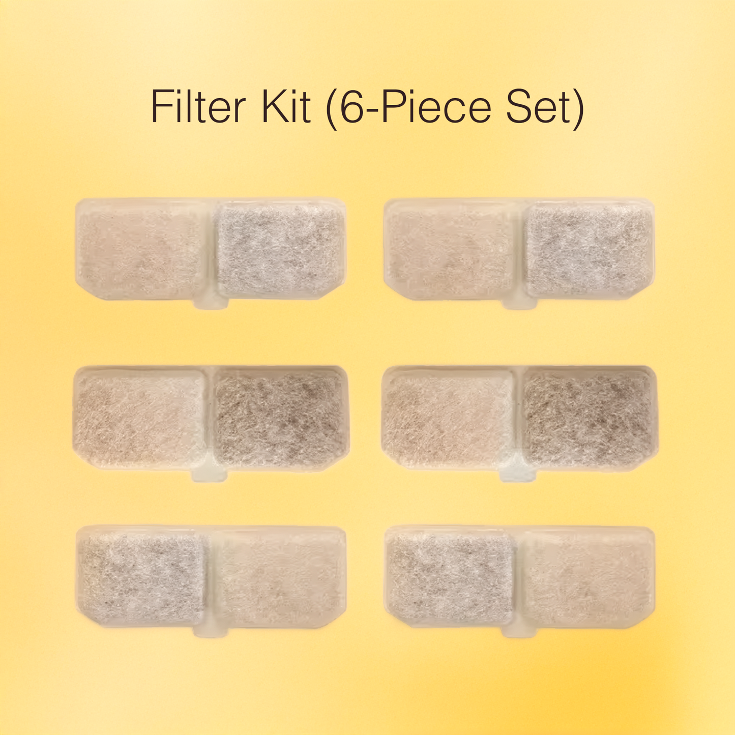 Six-piece filter kit on a yellow background