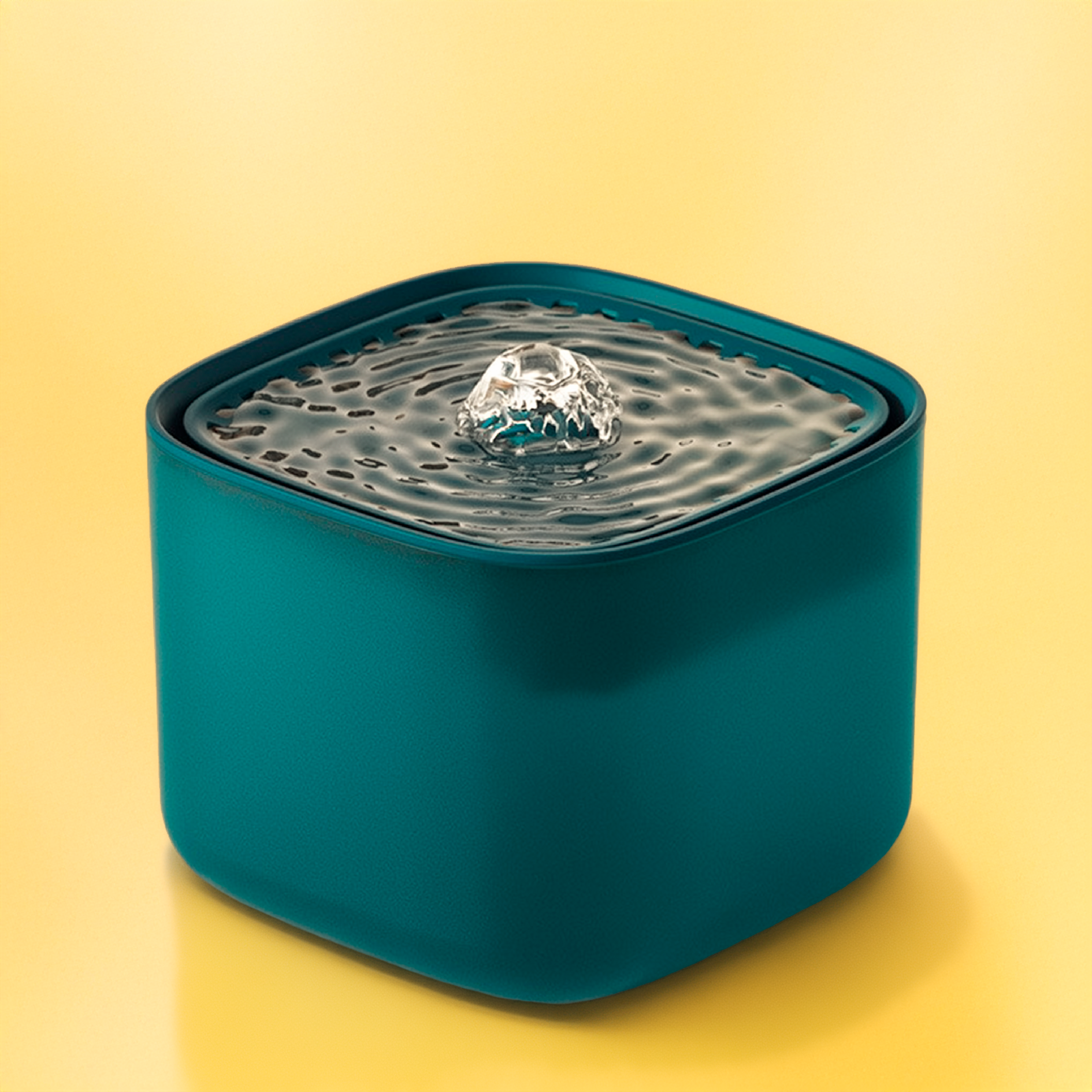 Green pet water fountain on a yellow background