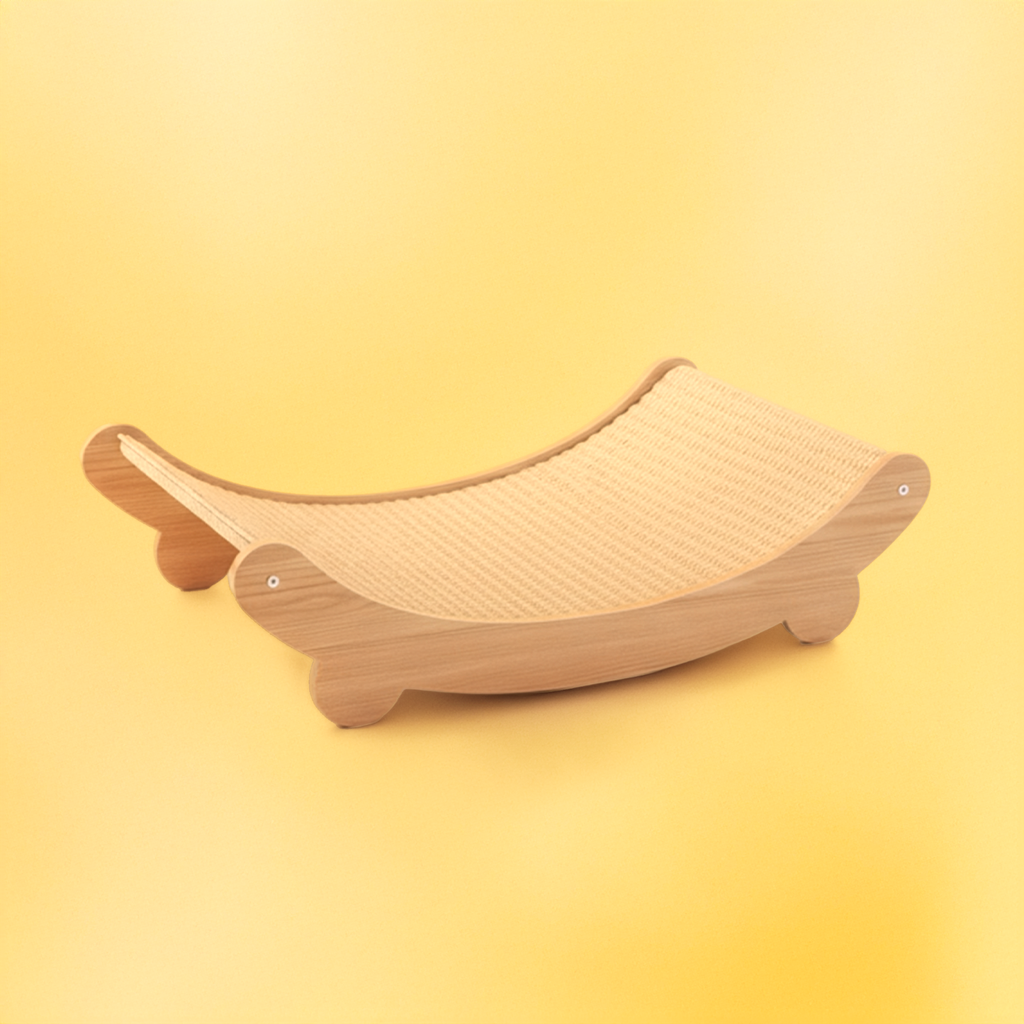 Wooden cat scratching board on a yellow background
