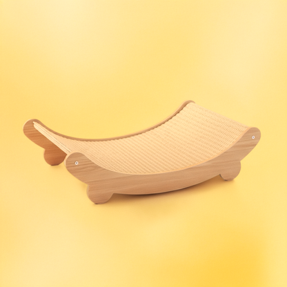 Wooden cat scratching board on a yellow background